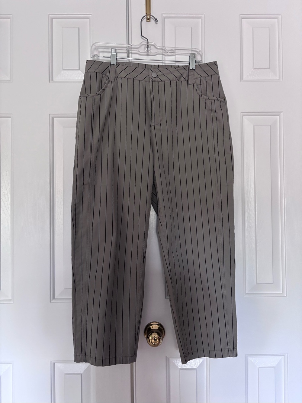 Flamingals Gray Pinstriped Cropped Pants Size L
